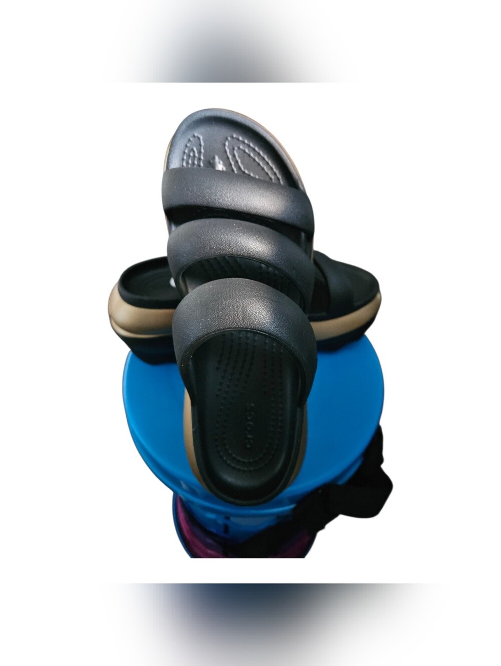 CROCS WoMen's Black Slide Sandals with Tan Midsole
